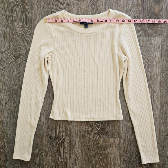 Lulus Ribbed Knit Crop Top Beige Long Sleeve Sweater Size S NWOT - Picture 6 of 7